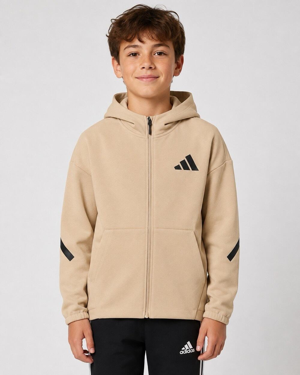 adidas Z.N.E. Kids 11-12 152 Beige Full Zip Hooded Track Jacket Sportswear